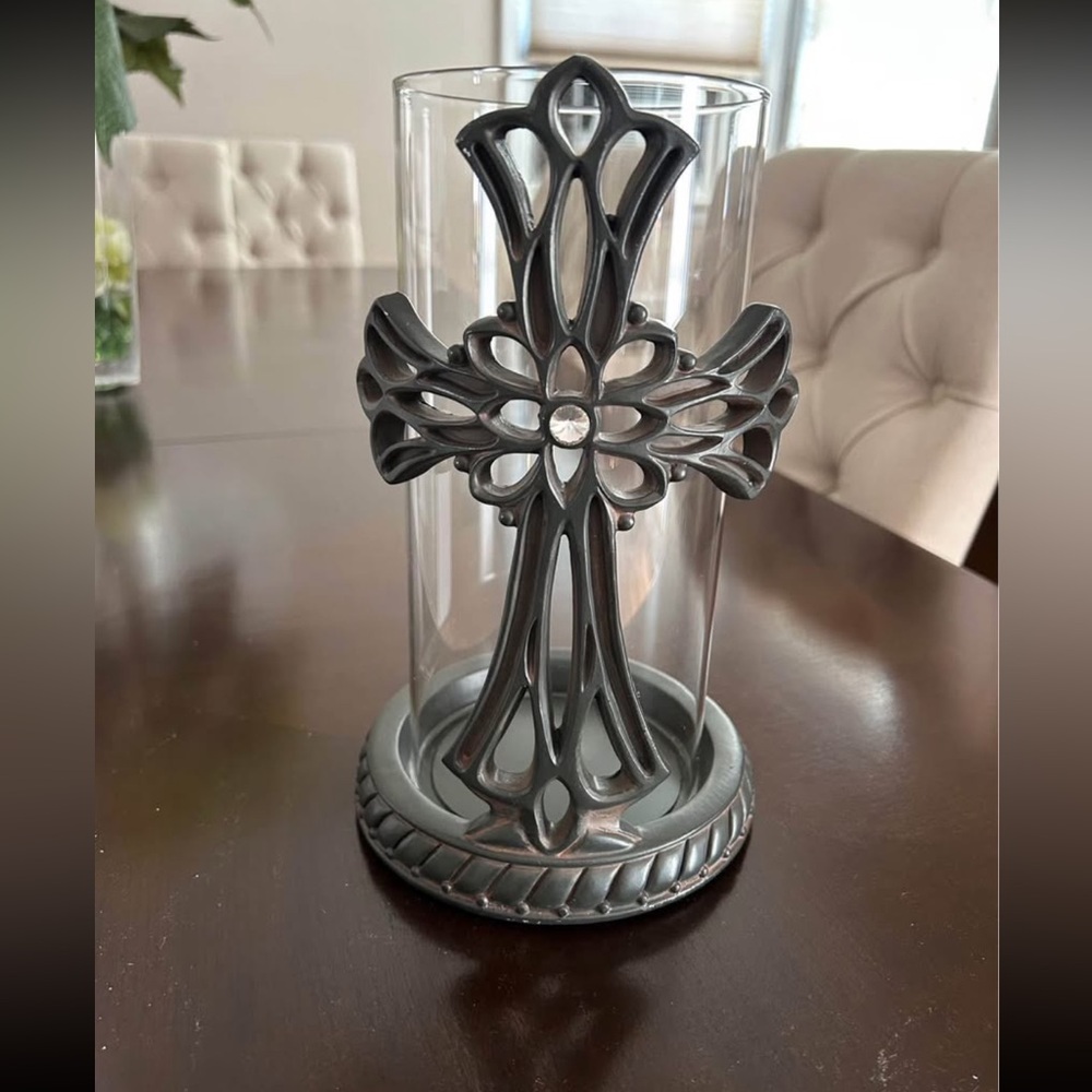 Briarwood Cross Hurricane Candle Holder with Glass Cylinder (NWT) in Box
